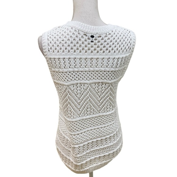 Talbots white cotton blend chunky loose knit sleeveless top/vest medium petite - Picture 7 of 9